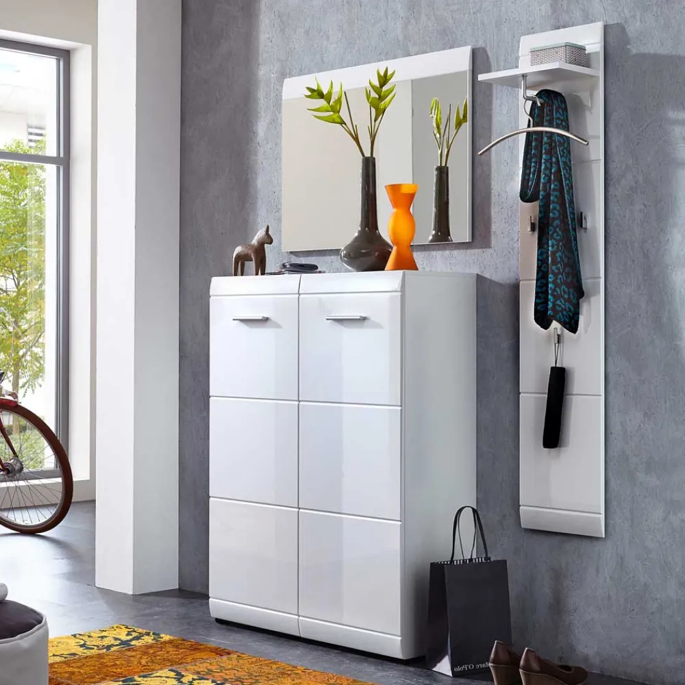Wohnen Flurgarderobenset Tiondon in Hochglanz Weiß (dreiteilig)