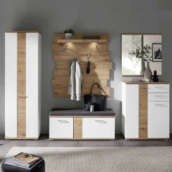 Wohnen Flurmöbel Set in Weiß & Wildeiche - Symbrosia (fünfteilig)