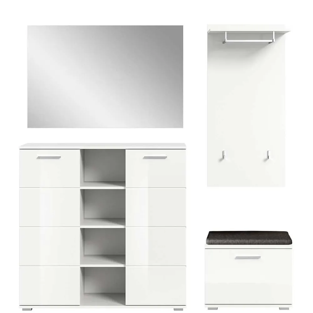 Wohnen Flurmöbel Set in Weiß HG - Rugova (vierteilig)