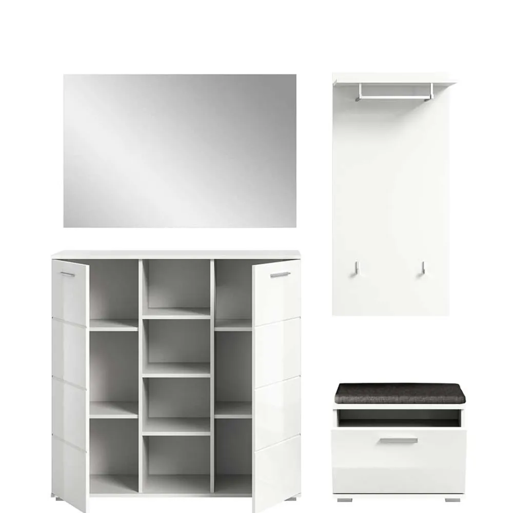 Wohnen Flurmöbel Set in Weiß HG - Rugova (vierteilig)