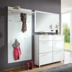 Wohnen Flurmöbel Set Zoricano in Weiß Glas beschichtet (dreiteilig)
