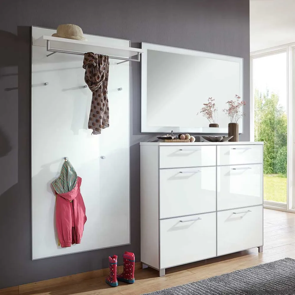 Wohnen Flurmöbel Set Zoricano in Weiß Glas beschichtet (dreiteilig)