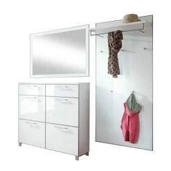 Wohnen Flurmöbel Set Zoricano in Weiß Glas beschichtet (dreiteilig)