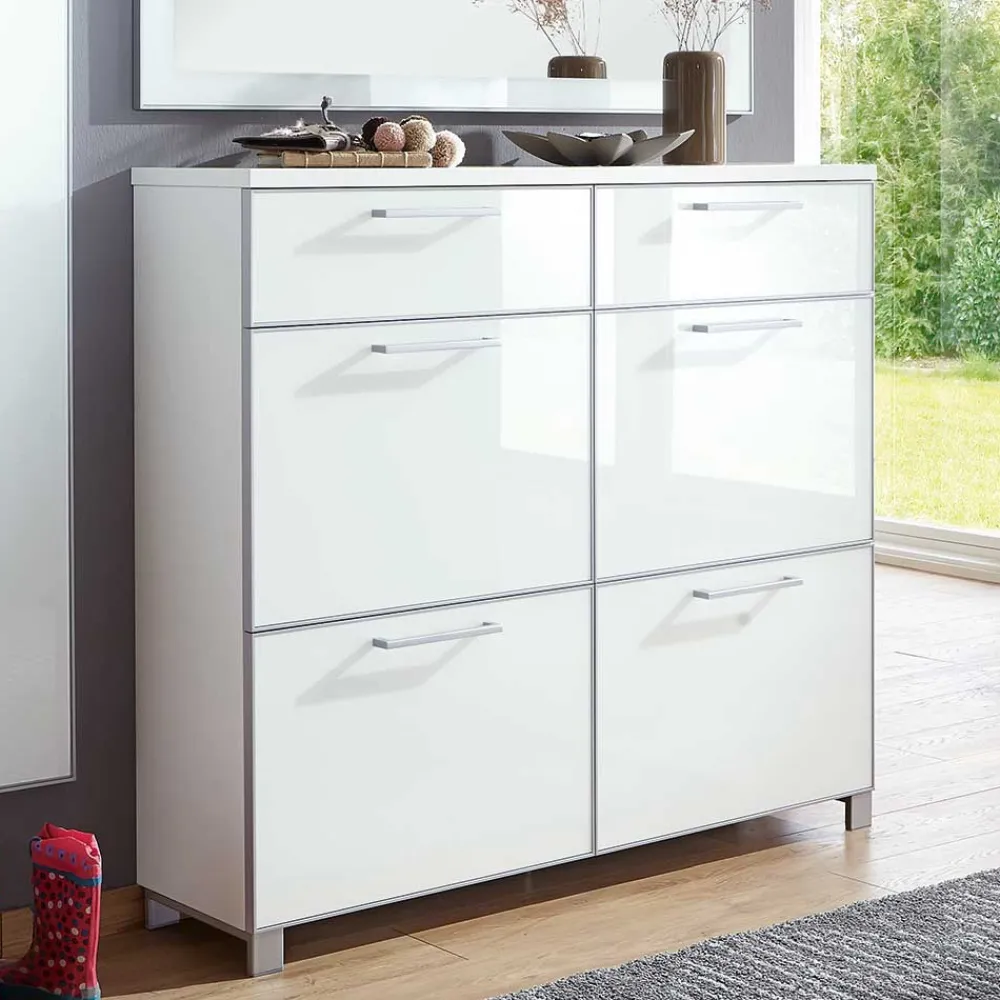 Wohnen Flurmöbel Set Zoricano in Weiß Glas beschichtet (dreiteilig)