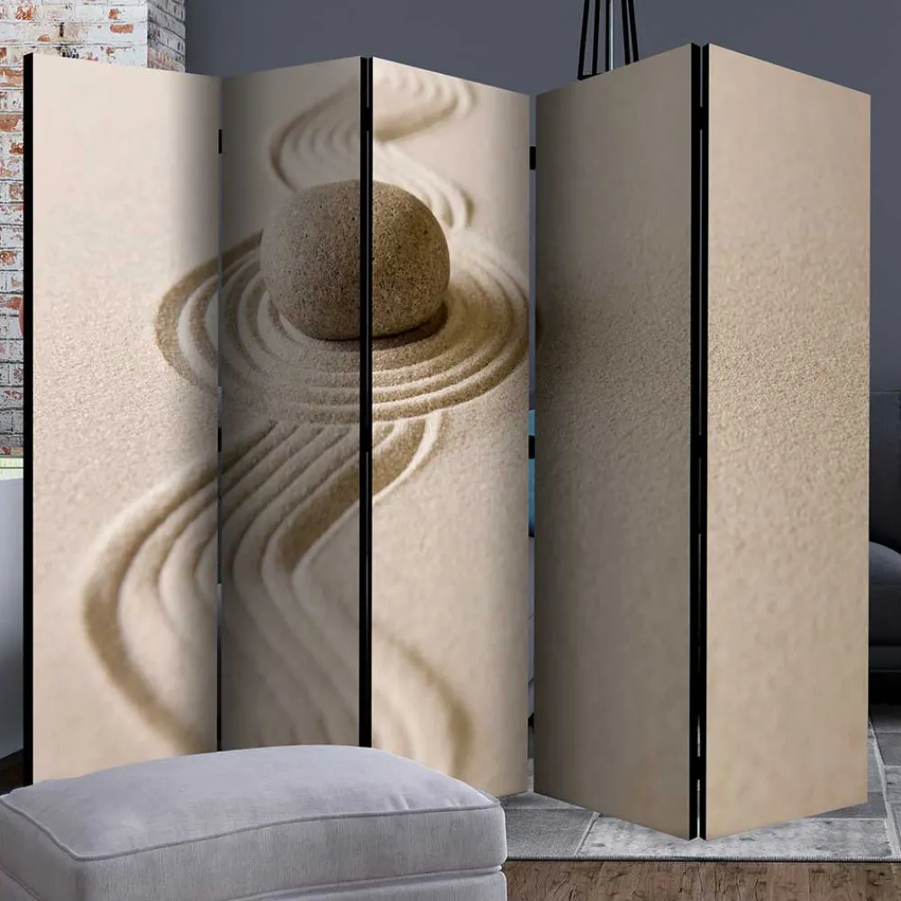 Wohnen Asiatische Möbel*Foto Paravent mit Zen Motiv in Beige - Lasha