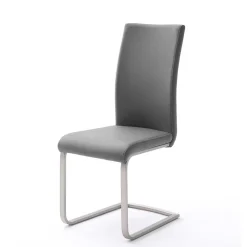 Wohnen Küchenstühle|Esszimmerstühle*Freischwinger in Kunstleder Grau Ramia mit Edelstahl (4er Set)