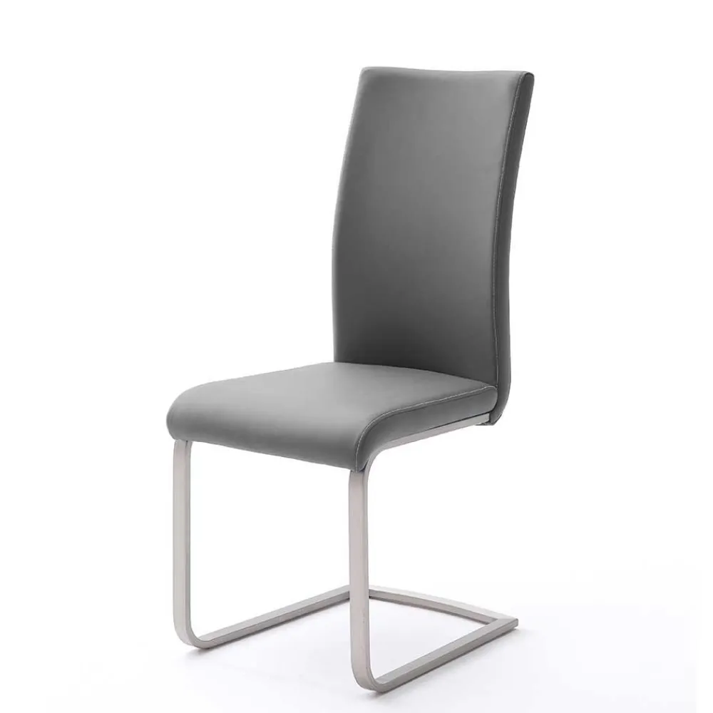 Wohnen Küchenstühle|Esszimmerstühle*Freischwinger in Kunstleder Grau Ramia mit Edelstahl (4er Set)