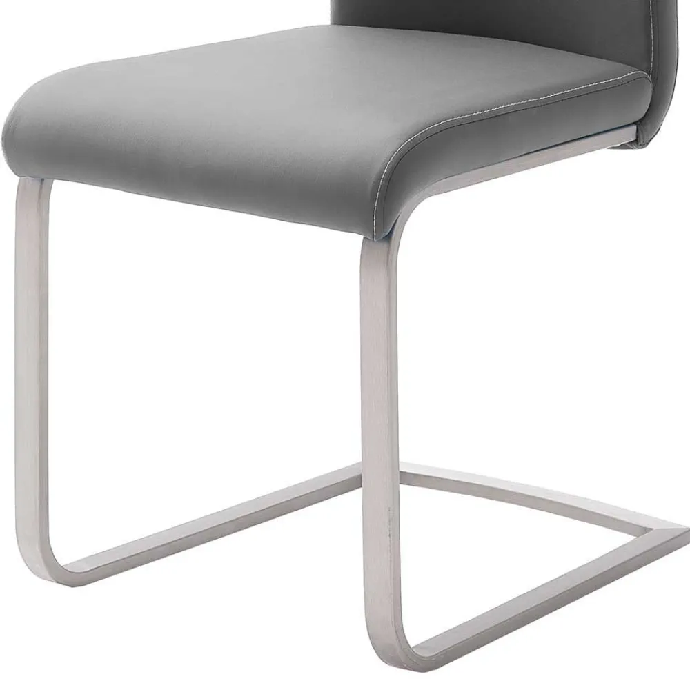 Wohnen Küchenstühle|Esszimmerstühle*Freischwinger in Kunstleder Grau Ramia mit Edelstahl (4er Set)