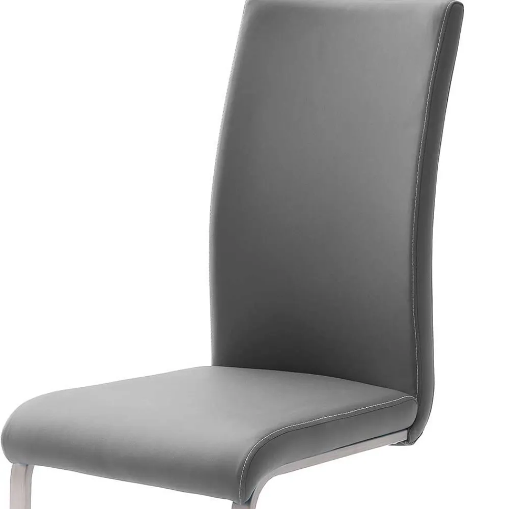 Wohnen Küchenstühle|Esszimmerstühle*Freischwinger in Kunstleder Grau Ramia mit Edelstahl (4er Set)