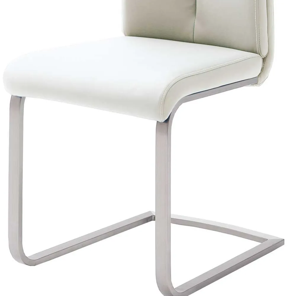 Wohnen Stühle|Küchenstühle*Freischwinger mit aufgesetzten Kissen in Weiß Briston Kunstleder (4er Set)