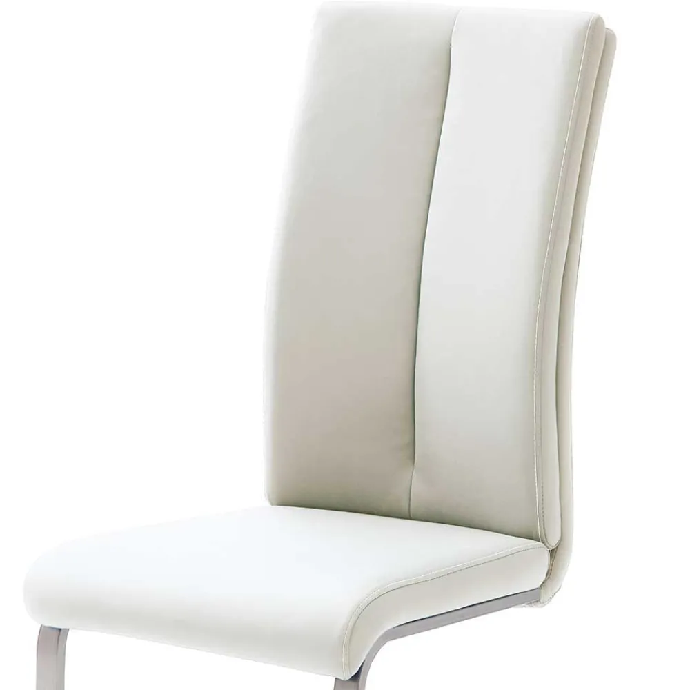 Wohnen Stühle|Küchenstühle*Freischwinger mit aufgesetzten Kissen in Weiß Briston Kunstleder (4er Set)