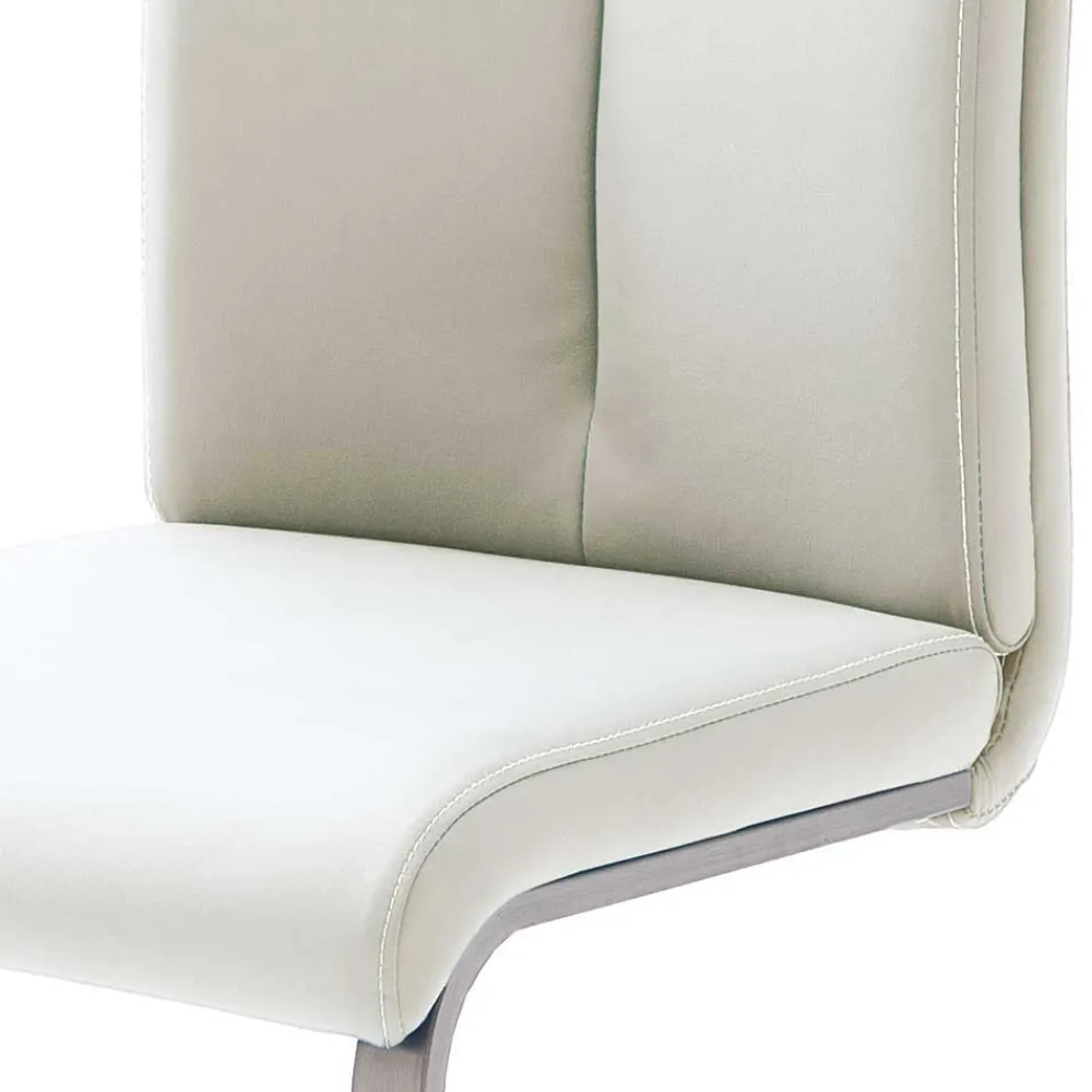 Wohnen Stühle|Küchenstühle*Freischwinger mit aufgesetzten Kissen in Weiß Briston Kunstleder (4er Set)