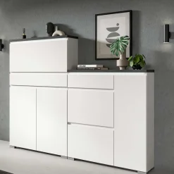 Wohnen Graue Möbel|Weiße Möbel*Funktioneller Schuhschrank mit zwei Türen & Klappe - Suad