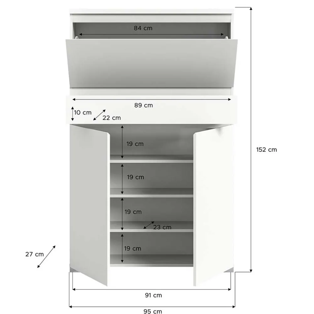 Wohnen Graue Möbel|Weiße Möbel*Funktioneller Schuhschrank mit zwei Türen & Klappe - Suad