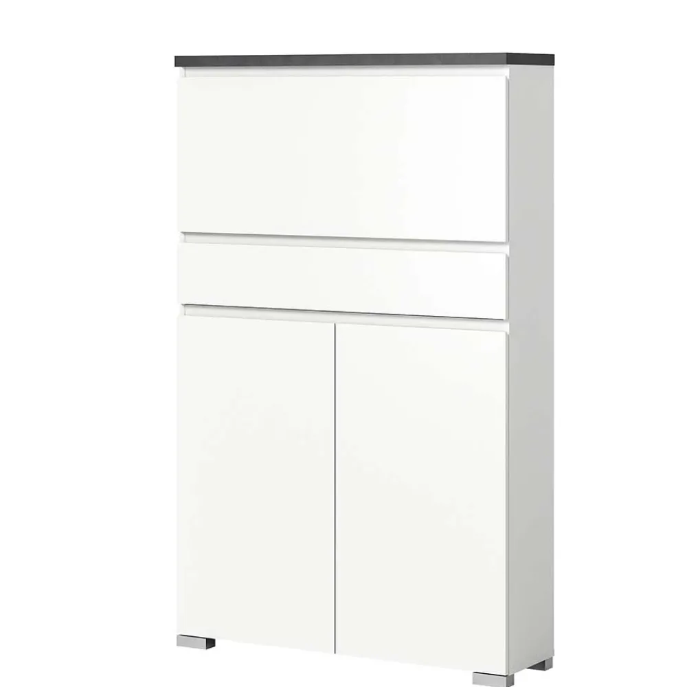 Wohnen Graue Möbel|Weiße Möbel*Funktioneller Schuhschrank mit zwei Türen & Klappe - Suad