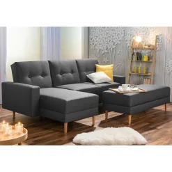 Wohnen Retro Möbel|Schlafsofas*Funktionelles Ecksofa in Dunkelgrau - Kalastania (zweiteilig)