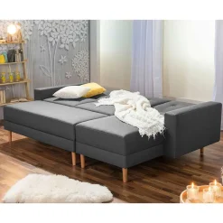 Wohnen Retro Möbel|Schlafsofas*Funktionelles Ecksofa in Dunkelgrau - Kalastania (zweiteilig)