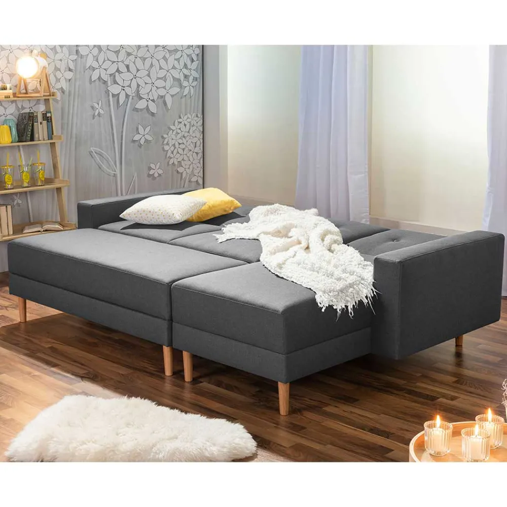 Wohnen Retro Möbel|Schlafsofas*Funktionelles Ecksofa in Dunkelgrau - Kalastania (zweiteilig)