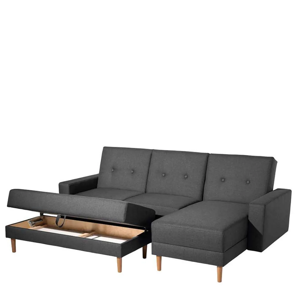 Wohnen Retro Möbel|Schlafsofas*Funktionelles Ecksofa in Dunkelgrau - Kalastania (zweiteilig)