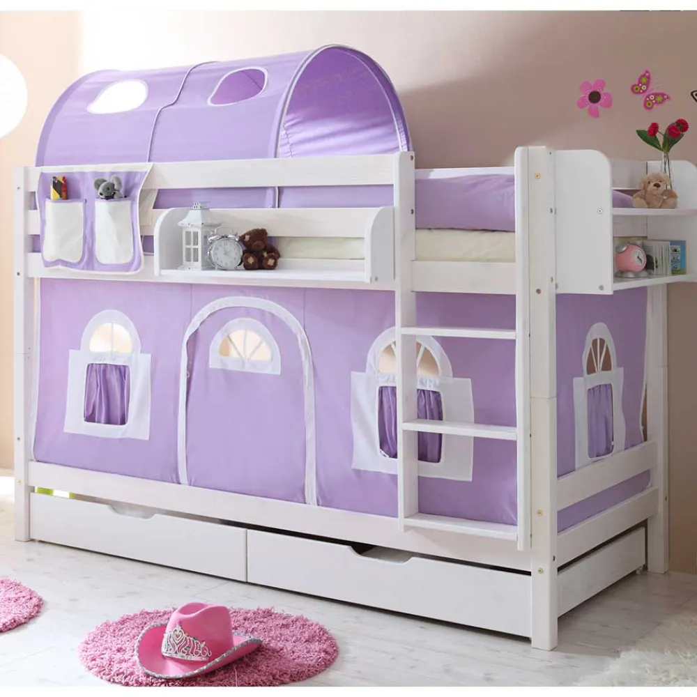 Wohnen Kindermöbel|Kinderbetten*Funktionelles Etagenbett in Weiß mit Lila - Fistranco
