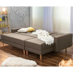 Wohnen Schlafsofas*Funktionsecke in Beigegrau mit Erle - Dwight (zweiteilig)