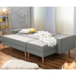 Wohnen Schlafsofas*Funktionsecke in Hellgrau mit Erle - Manoja (zweiteilig)