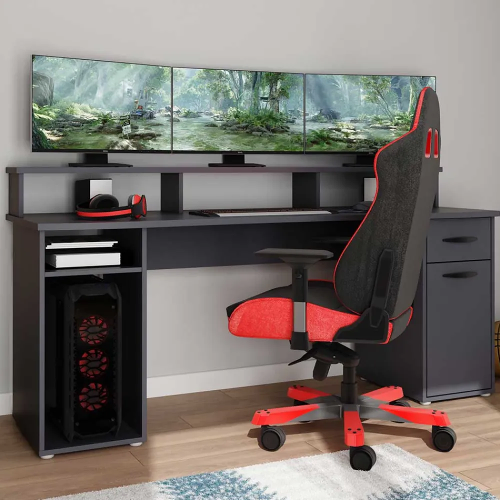 Wohnen Bürotische*Gaming Computer Schreibtisch in Anthrazit - Nikolan