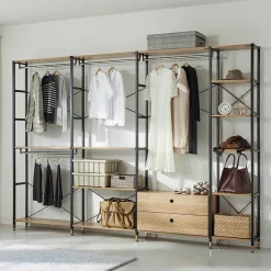 Wohnen Garderobe Regal mit 7 Fächern & 4 Stangen - Alis