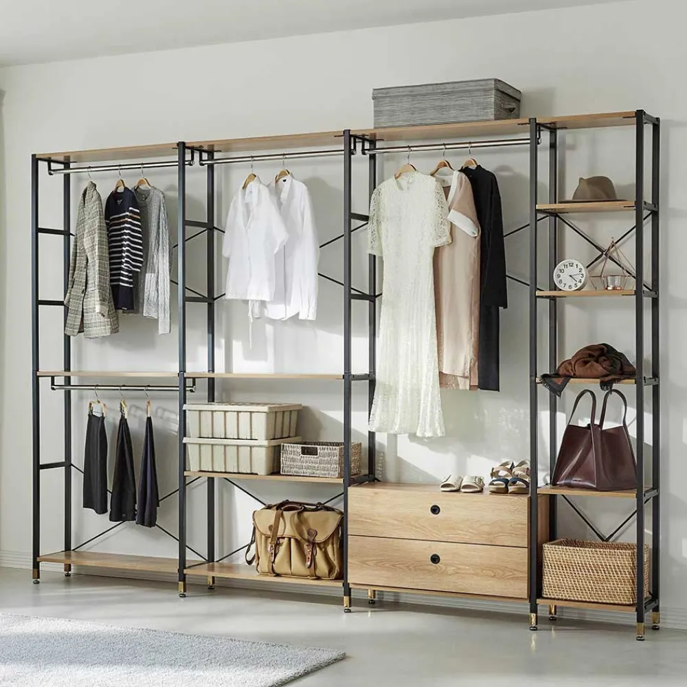 Wohnen Garderobe Regal mit 7 Fächern & 4 Stangen - Alis