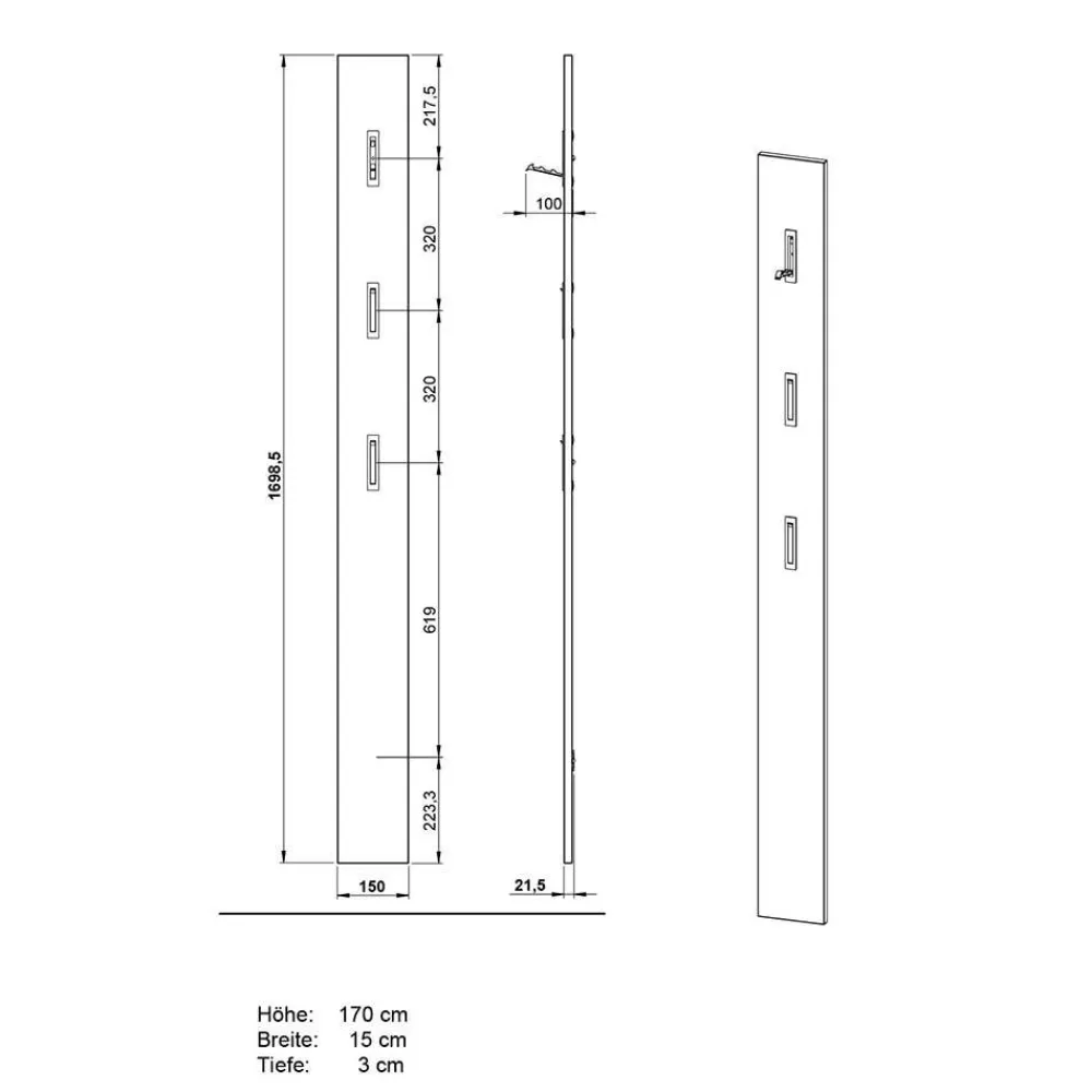 Wohnen Garderoben Möbelset in Dunkelgrau - Tarlotta (dreiteilig)