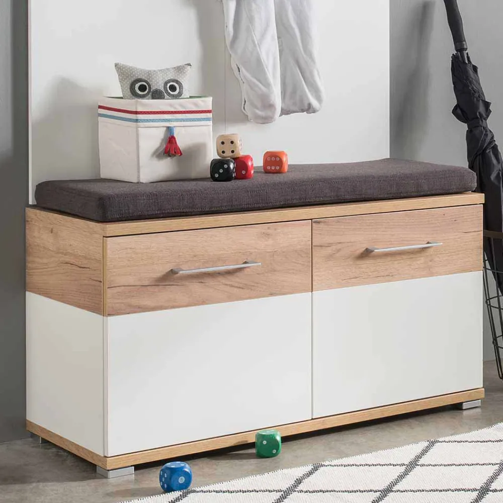 Wohnen Garderoben Sitzbank Vicanossa in Weiß Eiche