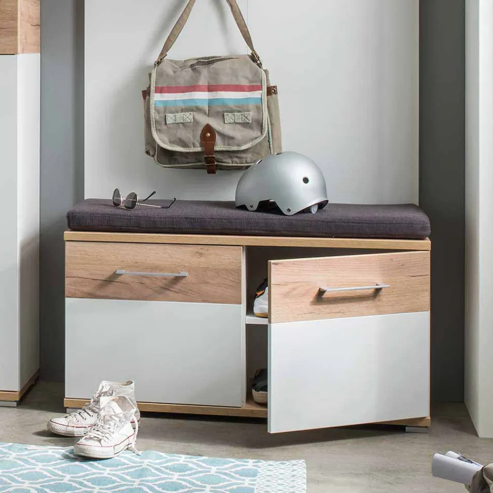 Wohnen Garderoben Sitzbank Vicanossa in Weiß Eiche