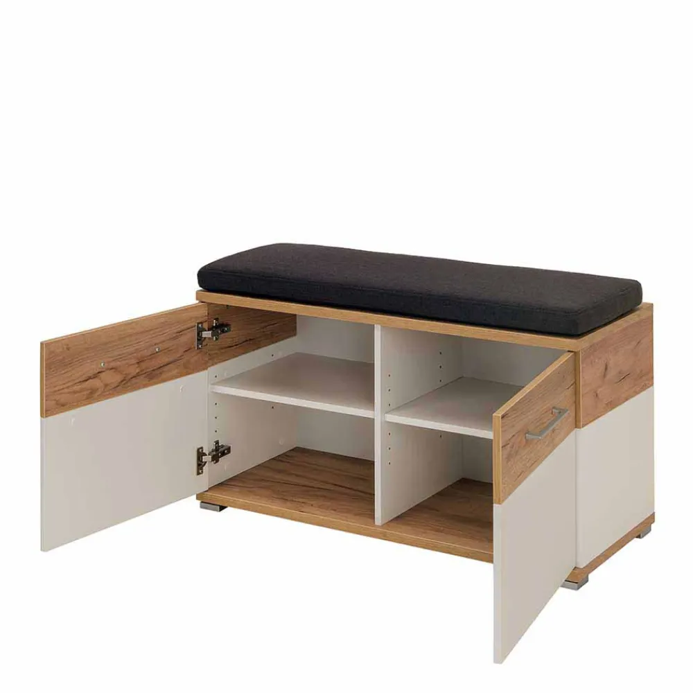 Wohnen Garderoben Sitzbank Vicanossa in Weiß Eiche