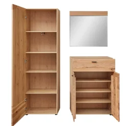 Wohnen Glasmöbel|Diele Komplett*Garderobenkombination mit Massivholz Oberfläche - Cymbal (dreiteilig)