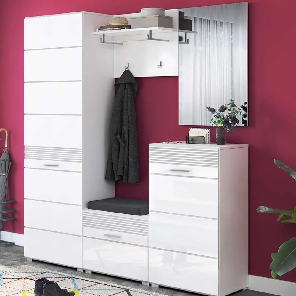 Wohnen Weiße Möbel|Glasmöbel*Garderobenmöbel Block Set - Sumatra (fünfteilig)