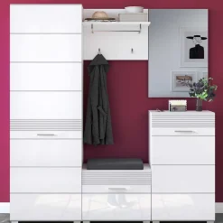 Wohnen Weiße Möbel|Glasmöbel*Garderobenmöbel Block Set - Sumatra (fünfteilig)