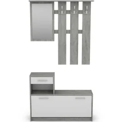 Wohnen Garderobenmöbel in Weiß & Betonoptik - Zessma (zweiteilig)