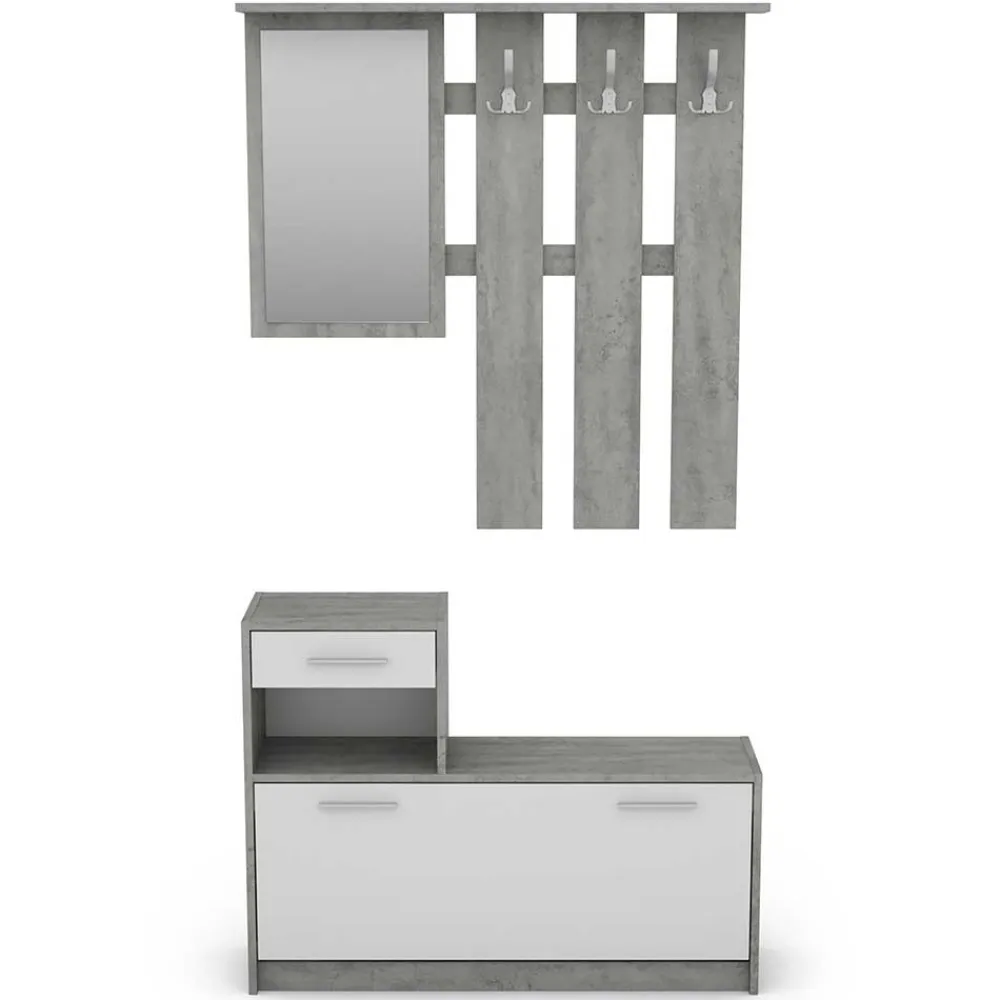 Wohnen Garderobenmöbel in Weiß & Betonoptik - Zessma (zweiteilig)