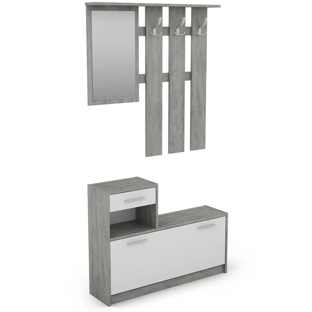 Wohnen Garderobenmöbel in Weiß & Betonoptik - Zessma (zweiteilig)