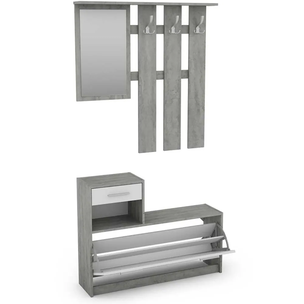 Wohnen Garderobenmöbel in Weiß & Betonoptik - Zessma (zweiteilig)