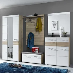 Wohnen Garderobenmöbel Set Brosgo in Weiß und Silbereiche (fünfteilig)