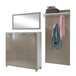 Wohnen Garderobenmöbel Set Srocca in Taupe Glas beschichtet (dreiteilig)
