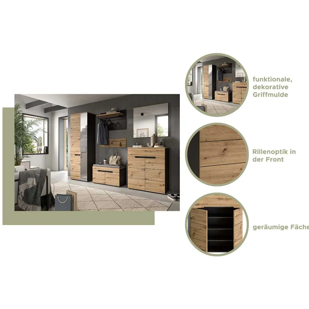 Wohnen Garderobenpaneel und Hakenleiste Set - Norja (zweiteilig)