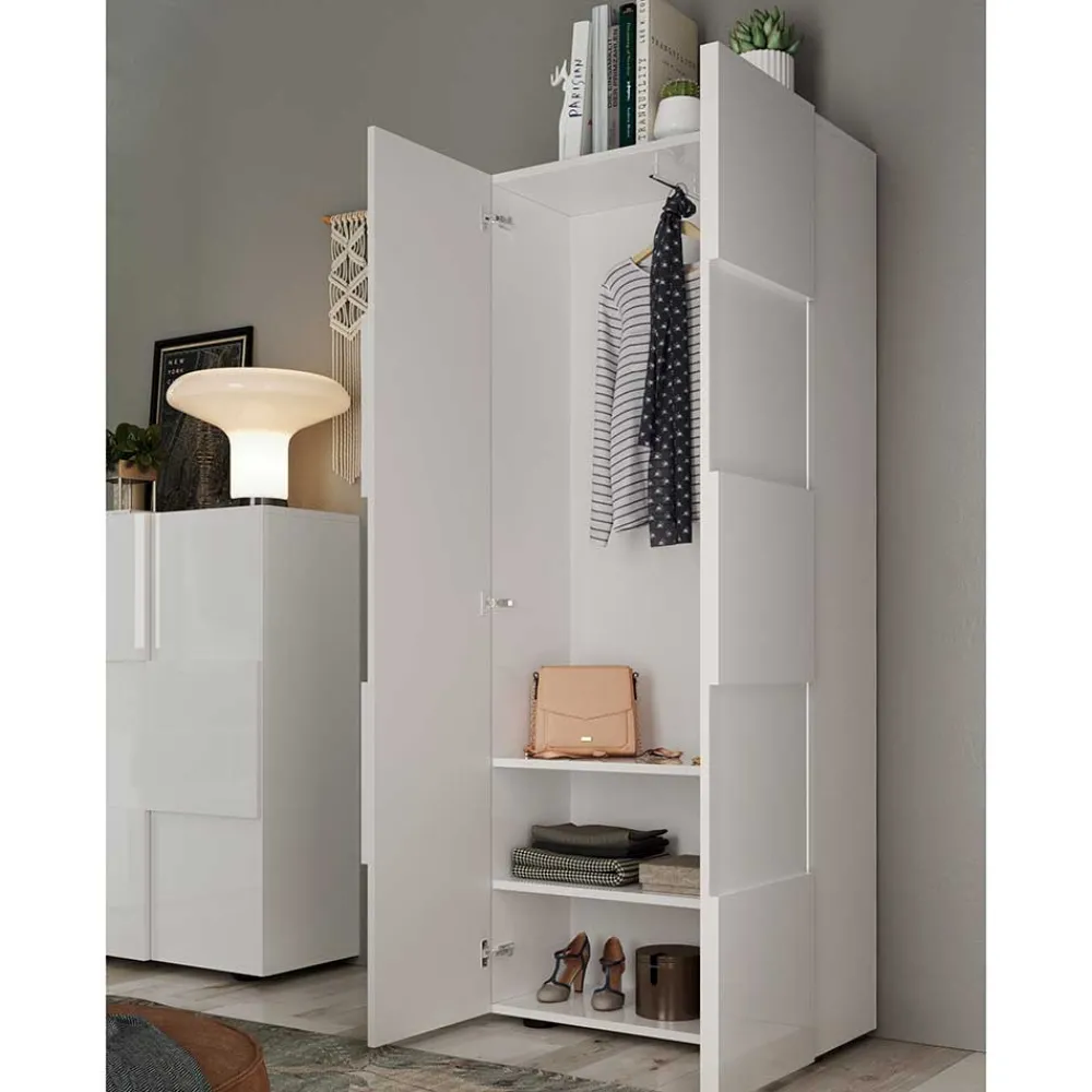 Wohnen Weiße Möbel|Garderobenschränke*Garderobenschrank in Weiß hochglänzend - Castalla