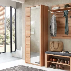 Wohnen Garderobenschrank mit Spiegel in Kernbuche - Viktorion