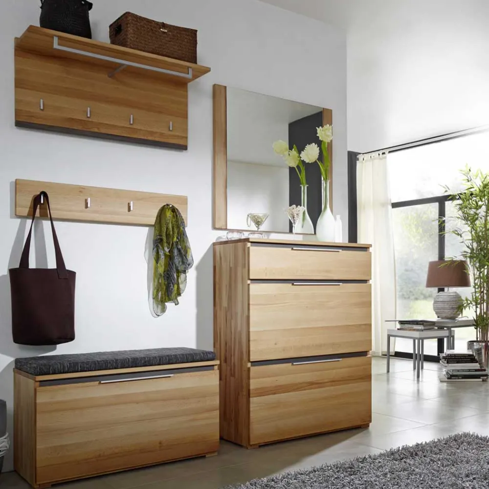 Wohnen Garderobenset Leyrina aus Kernbuche Massivholz (fünfteilig)