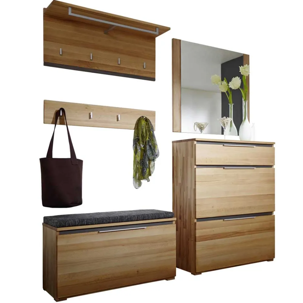 Wohnen Garderobenset Leyrina aus Kernbuche Massivholz (fünfteilig)