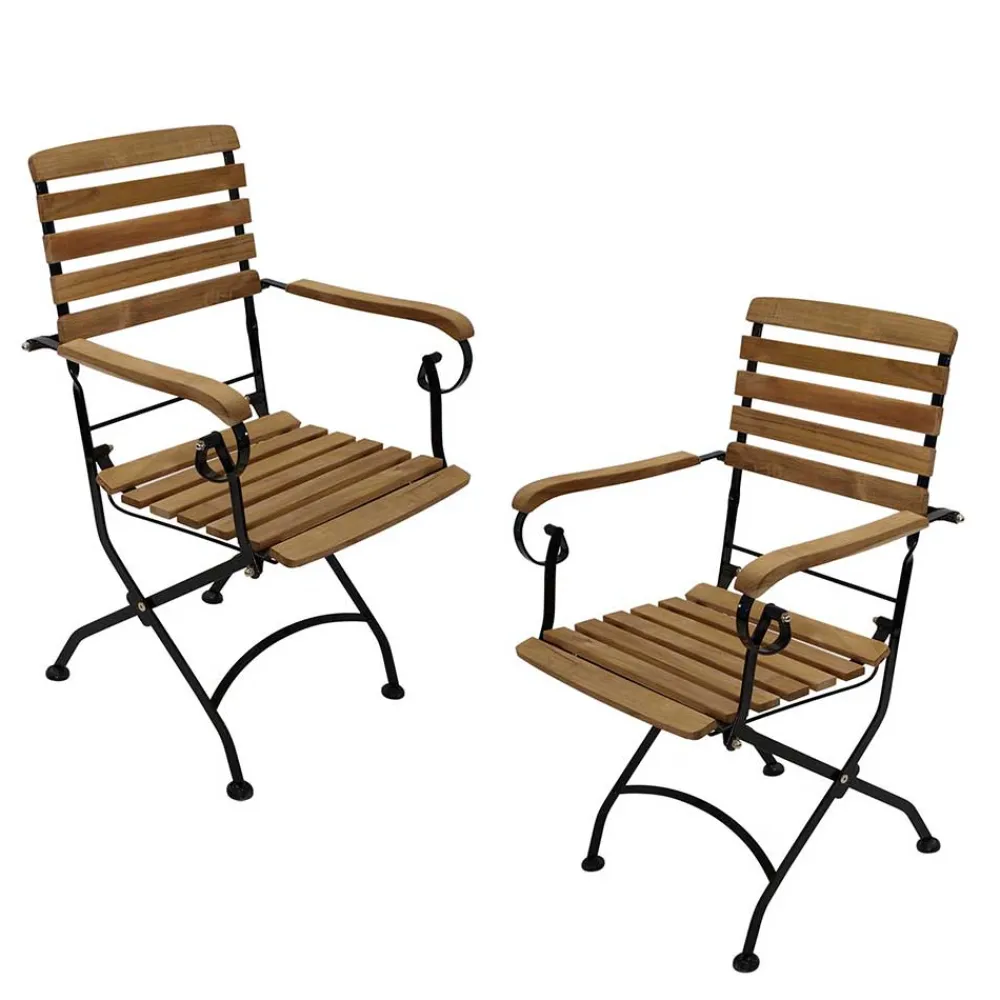 Wohnen Garten Armlehnstuhl Amyos aus Teak Holz & Stahl (2er Set)