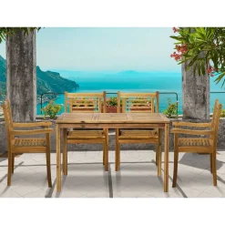 Wohnen Balkonmöbel|Terrassenmöbel*Garten Essgruppe aus Akazie massiv - Jawa (fünfteilig)