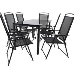 Wohnen Balkonmöbel|Terrassenmöbel*Garten Essgruppe in Schwarz - Kameron (siebenteilig)